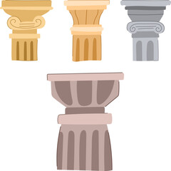 Obraz premium Set of various ancient column elements and capitals, including ionic and doric designs, representing different architectural orders and historical building structures
