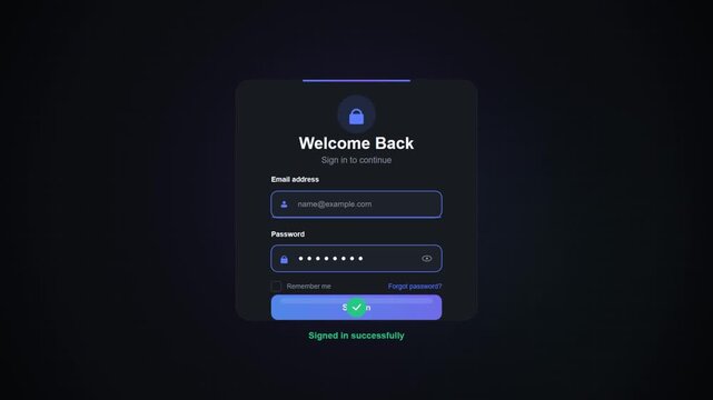 Modern Dark Mode User Interface Login Screen Design for Secure Website or Mobile Application Authentication