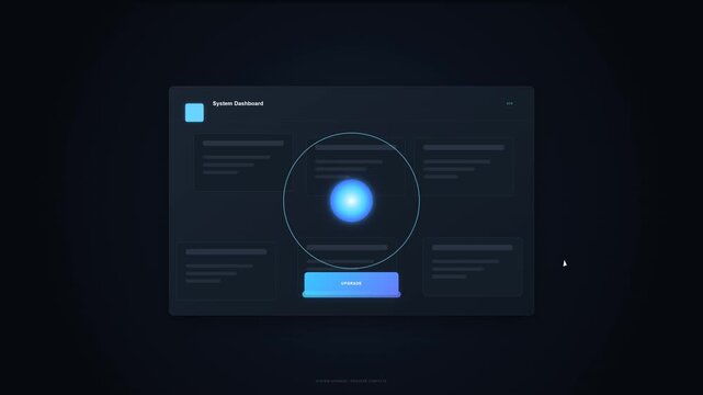 Modern dark mode user interface design with glowing blue orb element and dashboard layout