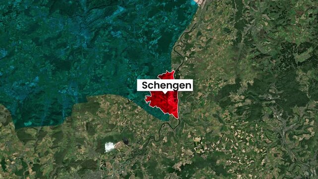 Schengen area aerial map showing national borders and location