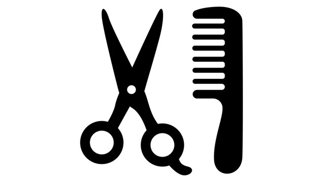 Hair salon shears and comb tool icon PNG isolated on transparent background