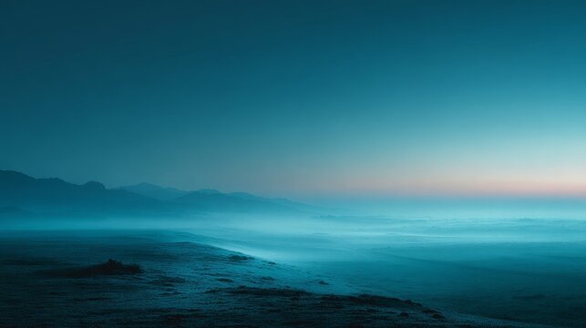 Ethereal deep blue abstract landscape with soft diffused light, subtle haze and particles, ambiguous sky and horizon, minimal serene cinematic composition
