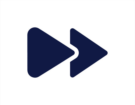 Dark blue fast forward icon with double triangle shape for media player seek control video audio skip navigation interface button.
