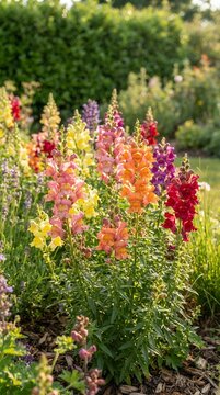 Vibrant Snapdragons Blooming in a Lush Garden Setting.