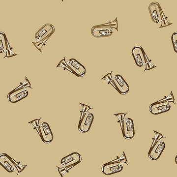 seamless pattern valve tuba cartoon. mouthpiece bell, concert symphony, ensemble performance valve tuba sign vector