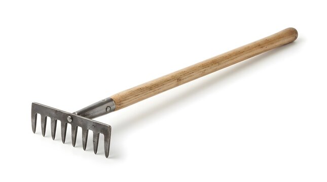 Wooden hand rake gardening tool