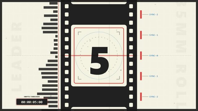 Film leader countdown with retro aesthetics and vintage movie production design elements
