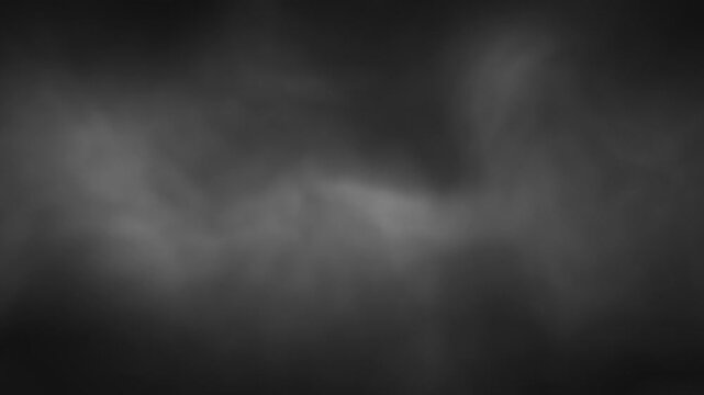 Realistic black and white dark smoke cloud loop animation background.