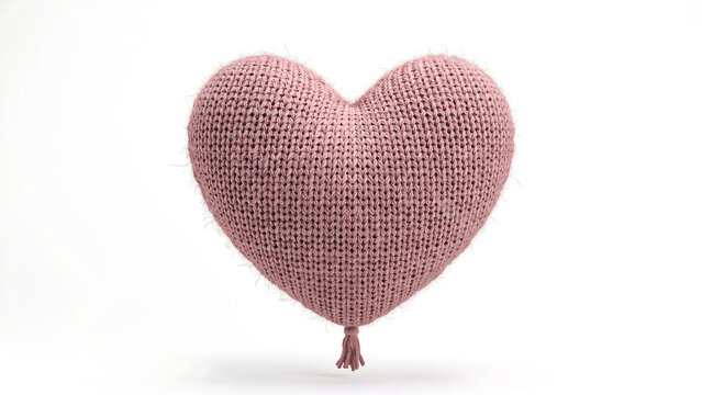 Pink knitted heart symbolizing love romance and affection isolated on white