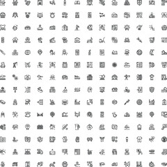 Fototapeta premium Large collection of clean line art icons covering business, technology, communication, finance and industry for digital interfaces, presentations, apps and web designs
