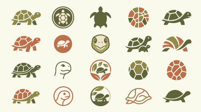 Set of turtle animal logo icons in minimalist style