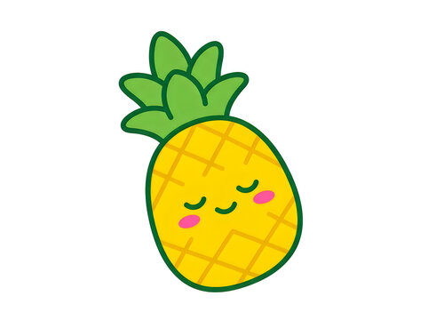 Cute cartoon pineapple character with a happy smiling face and blushing cheeks isolated on white background