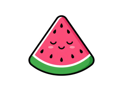 A cute cartoon watermelon slice character with a happy smiling face isolated on a white background