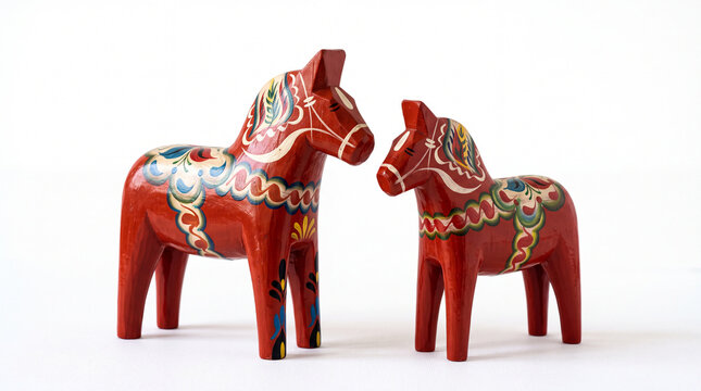 Two Traditional Swedish Dala Horses Painted Red.