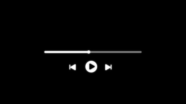 white colour icon Media player template scroll bar button with audio reactor, Music time line or video track player, Time line bar moving as song media on black background,  previous symbol animation.