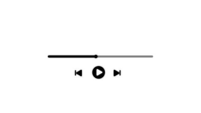 black colour icon Media player template scroll bar button with audio reactor, Music time line or video track player, Time line bar moving as song media on white background,  previous symbol animation.