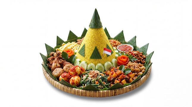 Indonesian Tumpeng Yellow Rice Traditional Festive Dish.