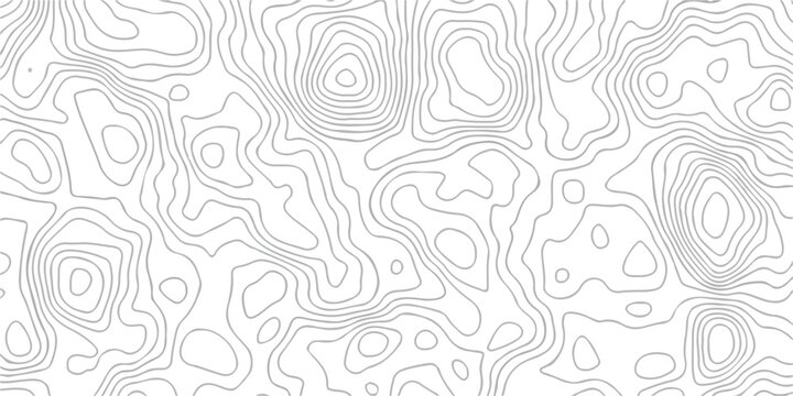 Topographic map lines creating a seamless pattern of elevation contours in grayscale, representing geographical features and land relief.