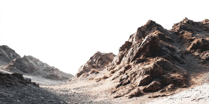 Rugged mountains against a bright white sky create a stunning natural landscape