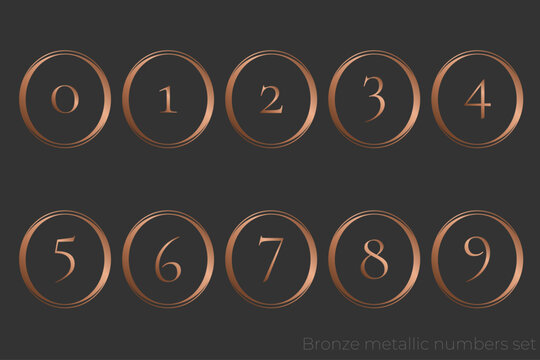 Bronze round numbers badge, elegant vintage typography design set