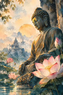 Buddha Statue with Lotus Flower &ndash; Buddhist Spirituality, Meditation and Inner Peace