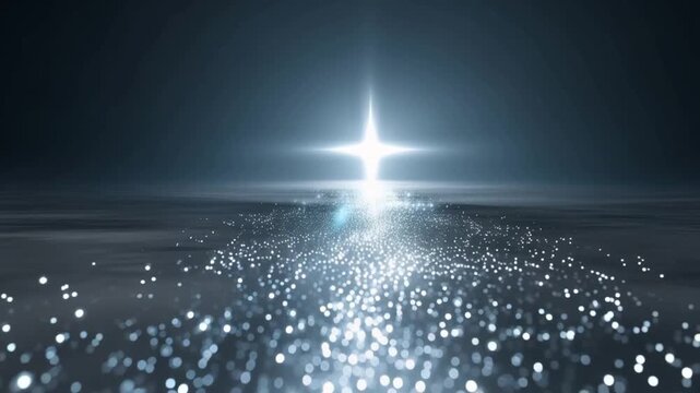 A shining bright light in the distance symbolizes hope and a new beginning, with a path made of sparkling particles leading towards it. ..Created with Generative AI, not depicting real subjects.