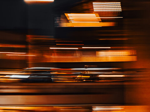 Abstract Warm-Toned Motion Blur of Urban Night Structure and Lights