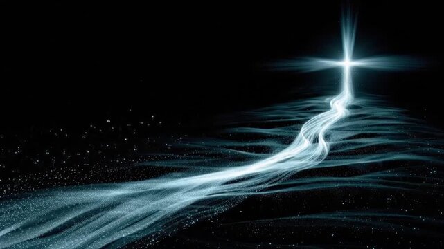 A radiant cross, glowing with divine light, illuminates a path of ethereal energy against a stark, dark backdrop. ..Created with Generative AI, not depicting real subjects.