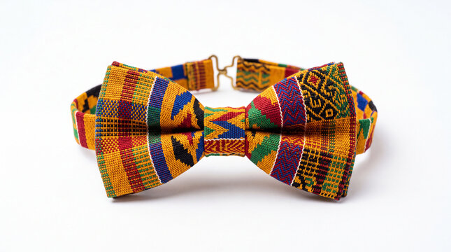 Vibrant Kente Cloth Bow Tie with Colorful Geometric Patterns.
