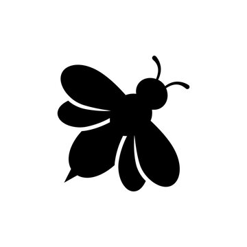 Black bee silhouette flying isolated on transparent background, flying insect icon.