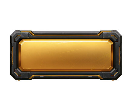 Rectangular metallic frame with a glowing gold center panel isolated on a white background