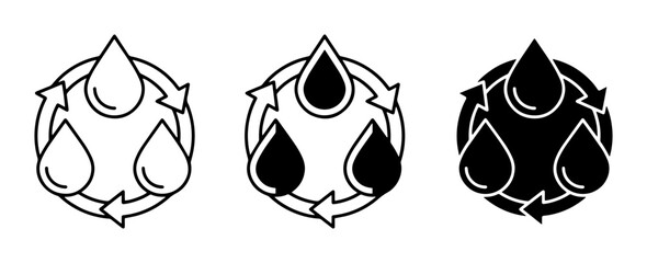 Fototapeta premium Water Cycle Icons, Liquid Droplet Recycling Symbol, Fluid Conservation Graphics