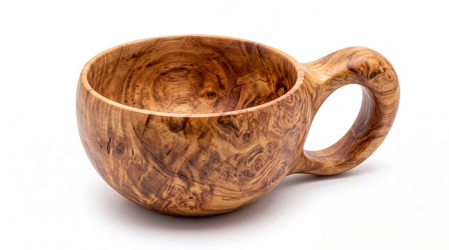 Handcrafted wooden kuksa cup with unique burl wood grain pattern.