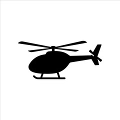 Helicopter icon black simple graphic design for air transport and travel services. © Hina