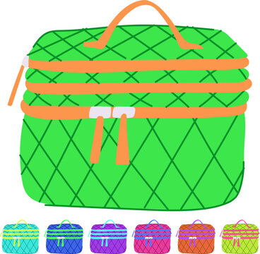 stylish makeup bag cartoon. zipper pouch, storage durable, chic versatile stylish makeup bag sign vector