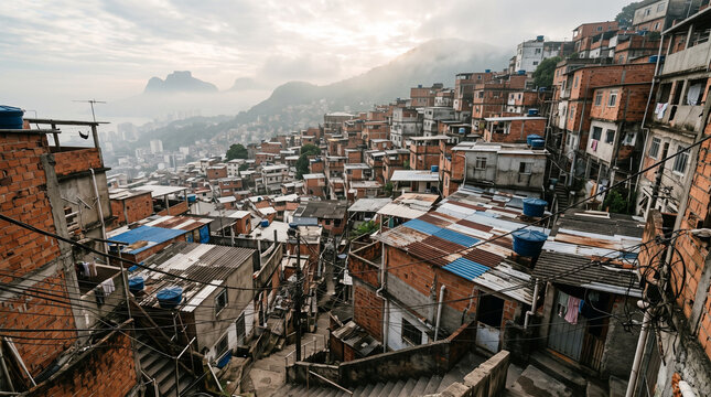 Hillside brick settlement in urban valley