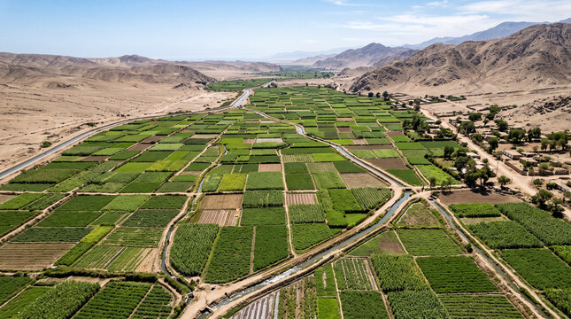Irrigated vegetable plots in Peruvian desert valley