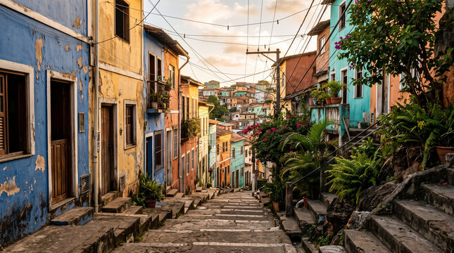 Colorful favela street in Salvador, Brazil