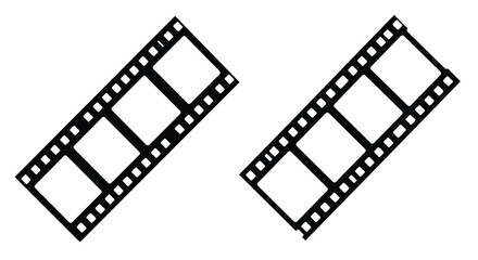 Fototapeta premium Two strips of black film negative with sprocket holes on a white background