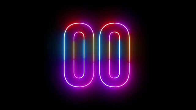 Neon Futuristic Countdown 00 Counter Display Glowing on Black Background