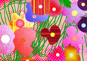 Ilustracja kolorowe abstrakcyjne kwiaty. © Monika