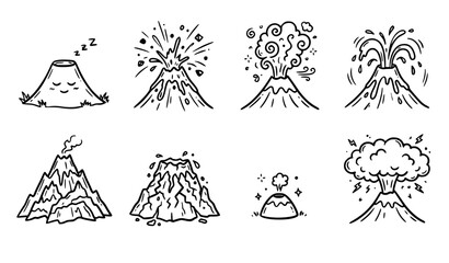 Fototapeta premium Erupting Volcano Hand Drawn Doodle Cartoon Black Sketch Vector Illustration