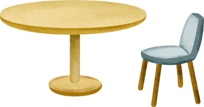 Round Table and Chair Set Watercolor Style