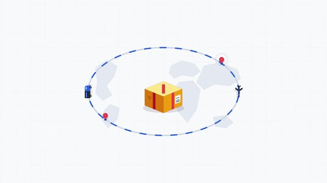 Global logistics and express package delivery tracker vector showing worldwide cargo transit route