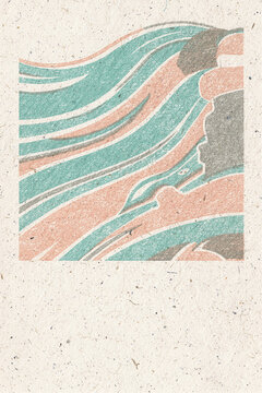 Risograph Print of Wind Currents Sweeping Over a Coastline