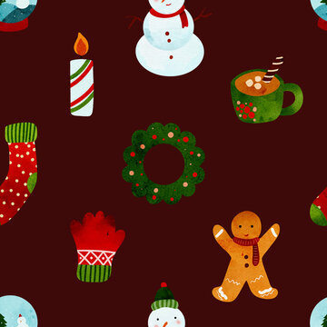 Christmas seamless pattern with festive icons