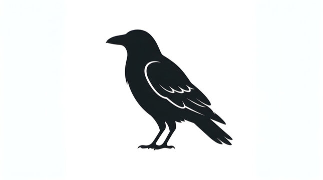 Black crow bird silhouette illustration, graphic design vector, bird profile wildlife icon, Halloween spooky symbol, raven mascot badge isolated on White Background Happy Halloween