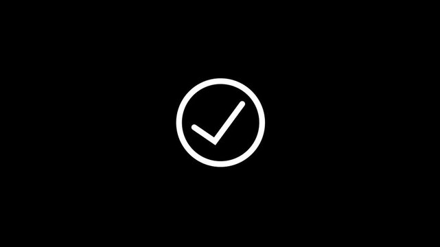 Minimalist checkmark animation loop on black background, simple success symbol for ui and digital interfaces