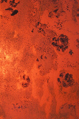 Abstract texture with reddish tones and dark spots. The surface appears rough and uneven, creating a visually striking pattern. © Nadezhda Zaitceva