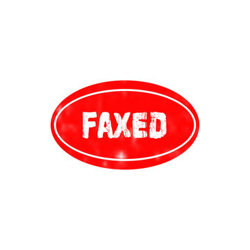 Red oval rubber stamp with the word faxed written in bold white letters for office documents and paperwork